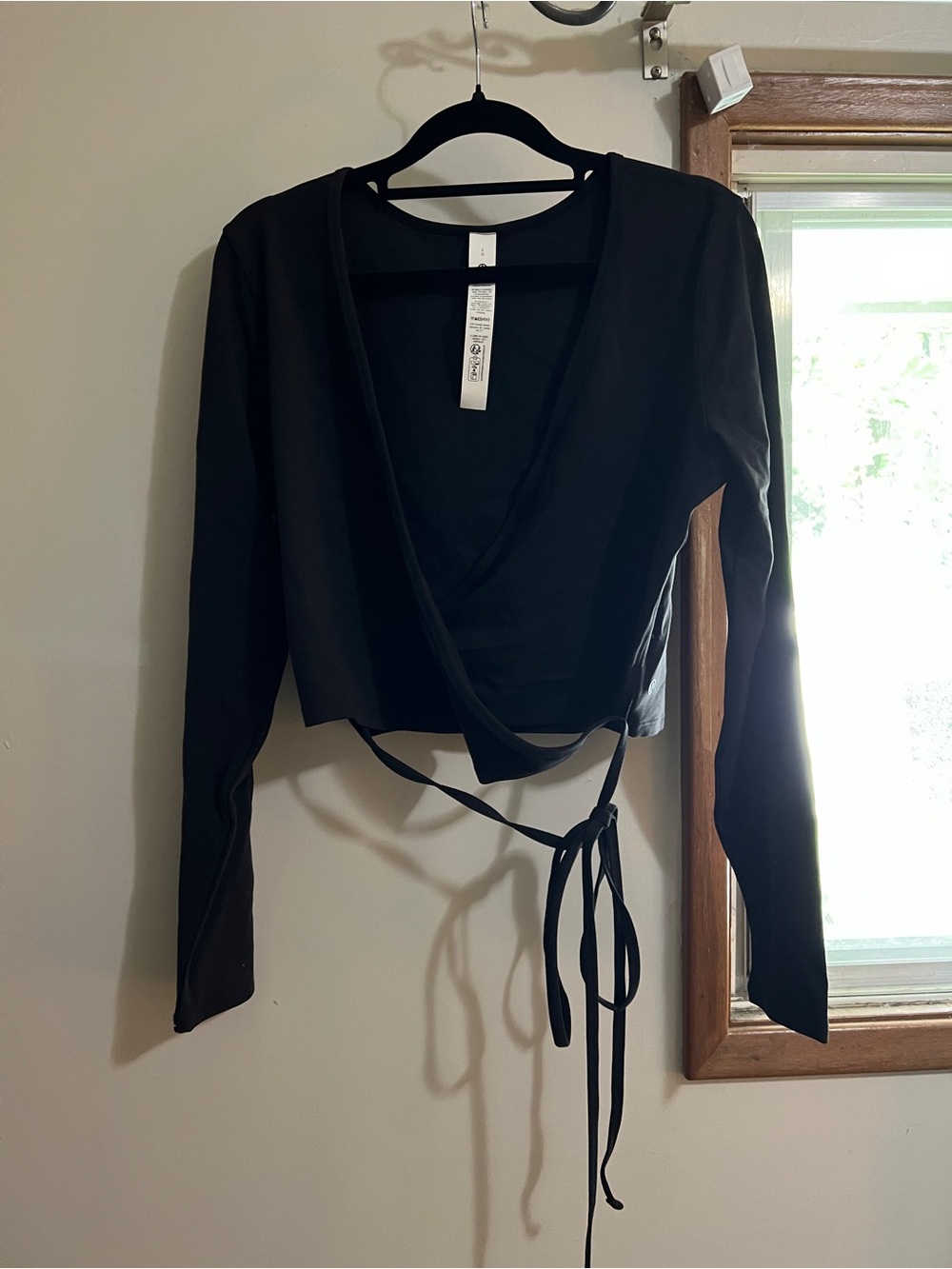 Black Long Sleeve Wrap Top